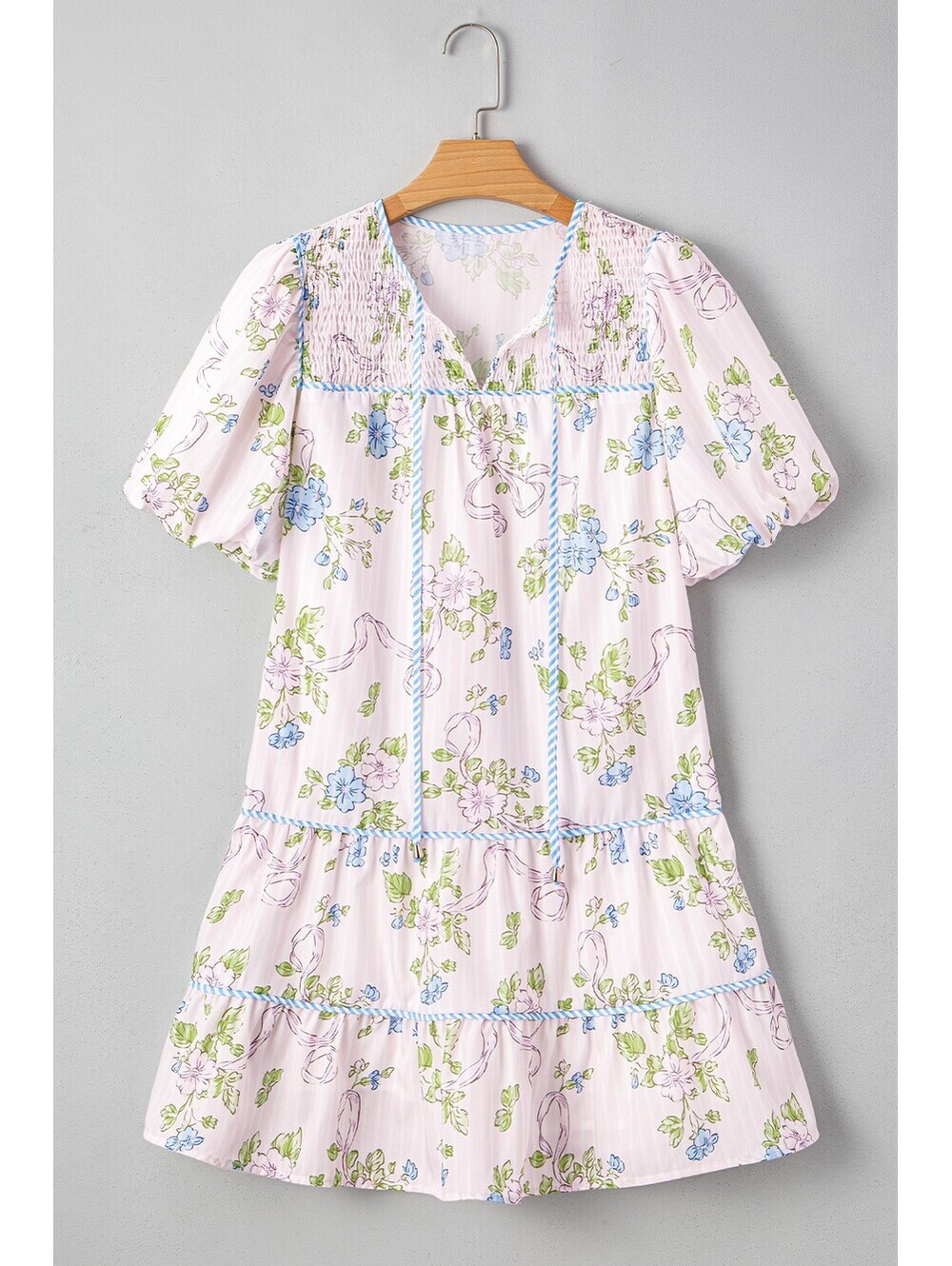 Floral Print Puff Sleeve Summer Dress with Ruffle Hem